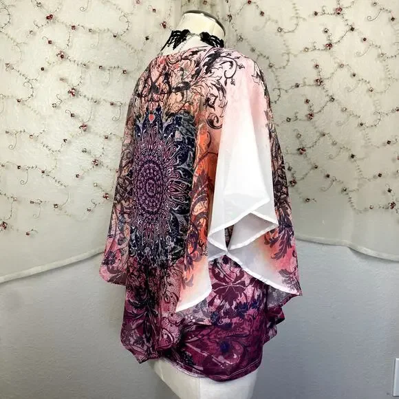 y2K Rhinestone Pink Mandala Butterfly Whimsigoth Fairycore Coquette Blouse Sz S - Picture 11 of 15